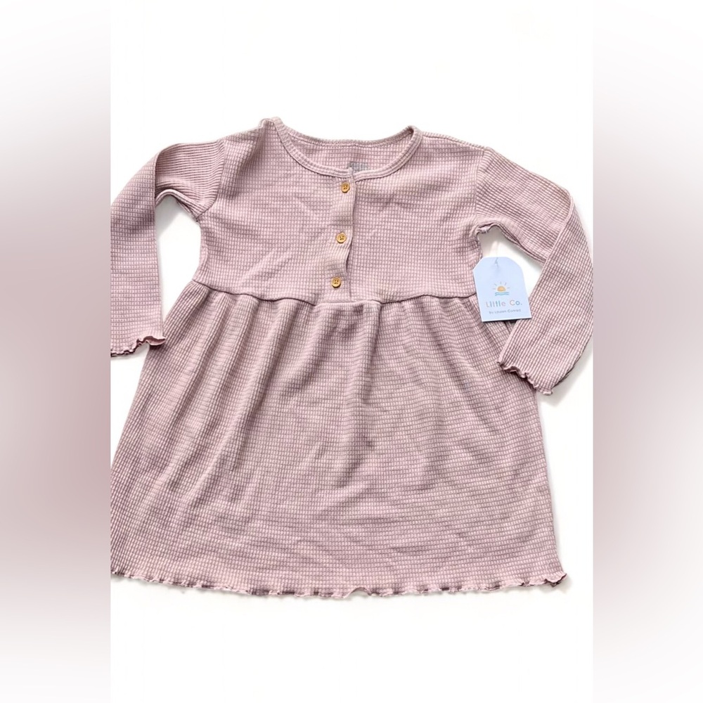 Little Co. Pink Long Sleeve Henley Dress NWT - Picture 1 of 8